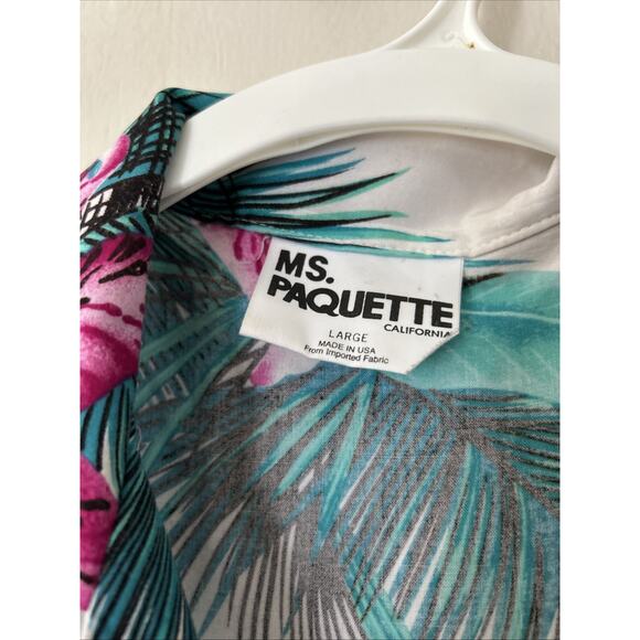 Vintage 90s Ms Paquette Hawaiian Aloha Shirt Hibiscus Womens Large USA Made - Picture 2 of 9